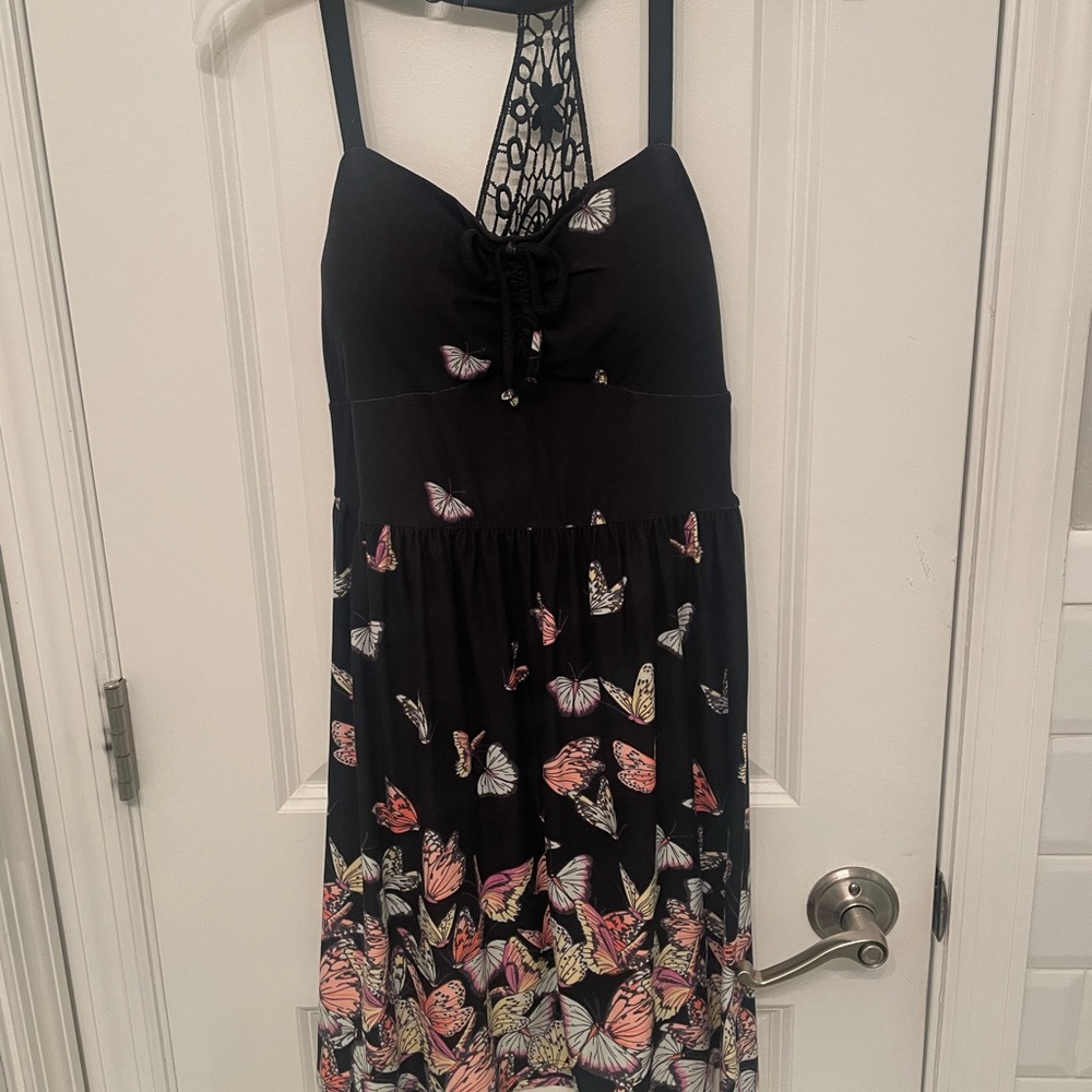 Butterfly Print Black Dress